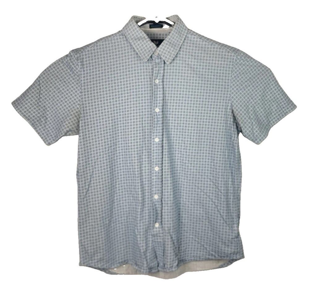 Butter Cloth Icy Cotton Shirt Mens Large Geometric Blue Short Sleeve Button Up